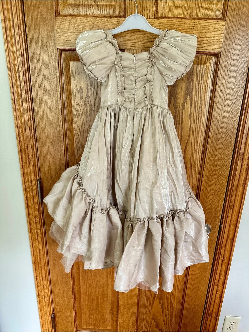 Joyfolie Shimmery Champagne Puff-Sleeve Princess Dress